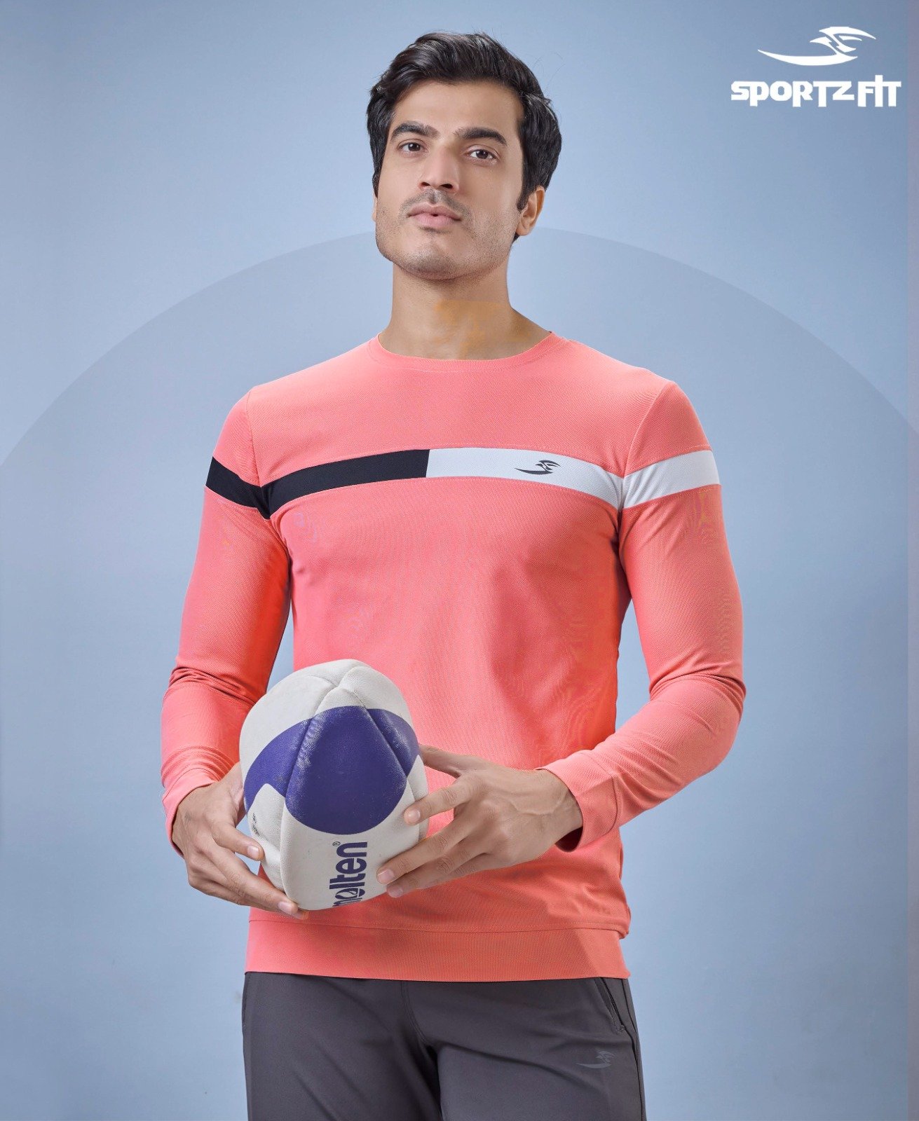 Men Round Neck Full Sleeve T-Shirt - Coral Peach | L | SBT63